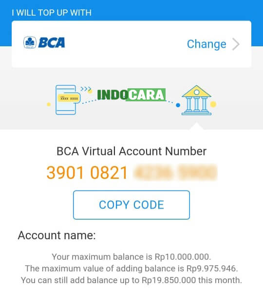 kode virtual BCA ke DANA